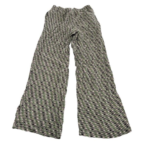 Zara Pants Womens Medium Green Black White Geometric Print Pull On Viscose Flowy - Picture 2 of 8